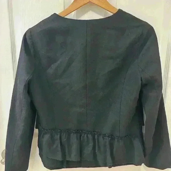 J Crew Ladies Black 100% Wool Ruffled Cascade Blazer Jacket Size 6 Business - Picture 7 of 7
